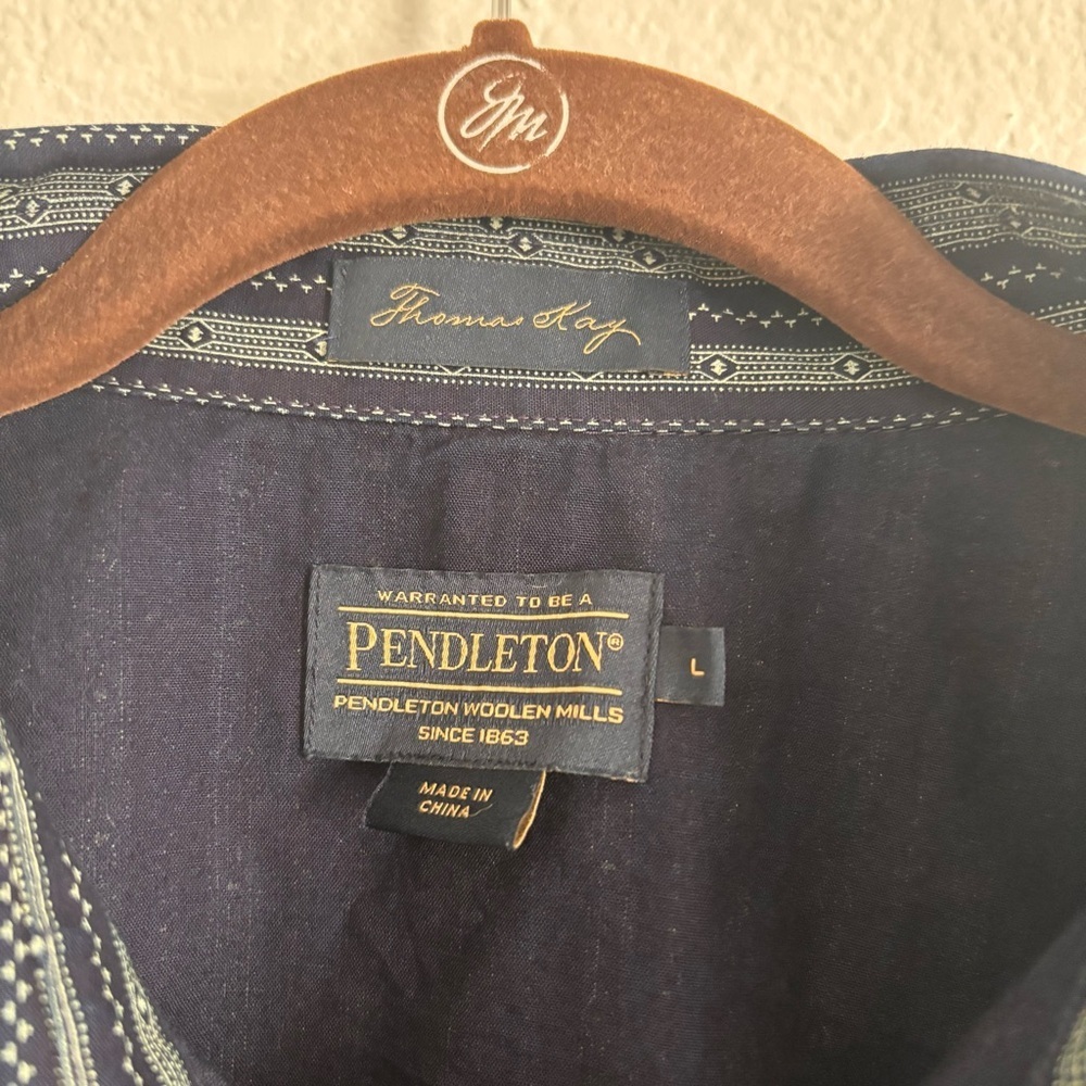 Pendleton Thomas Kay Men's Size Large Blue Printed Long Sleeve Button Snap Shirt - Picture 2 of 5